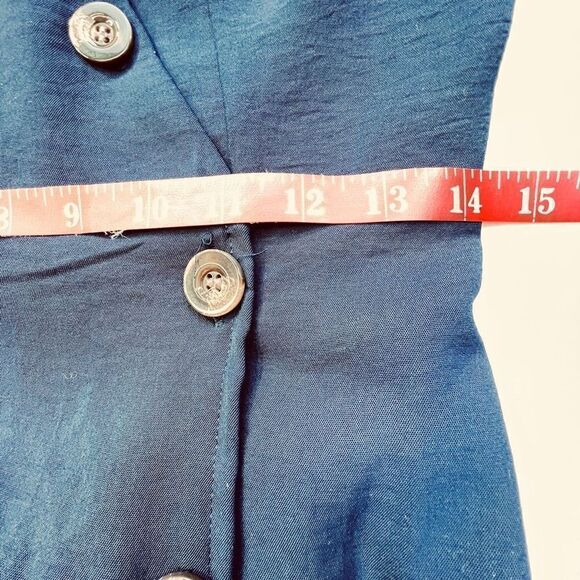Timing Women’s Asymmetrical Button Up Spaghetti Strap Navy Blue Dress Sz S - Picture 4 of 12